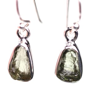GENUINE Moldavite set in Sterling Silver Earrings - Natural Czech Moldavite Tektite Jewelry