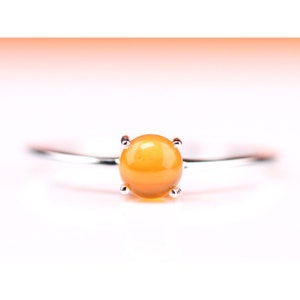 Sterling Silver Carnelian Ring - Small Stackable Carnelian Ring - Orange Chalcedony Jewelry - Dainty Simple Minimalist Jewelry