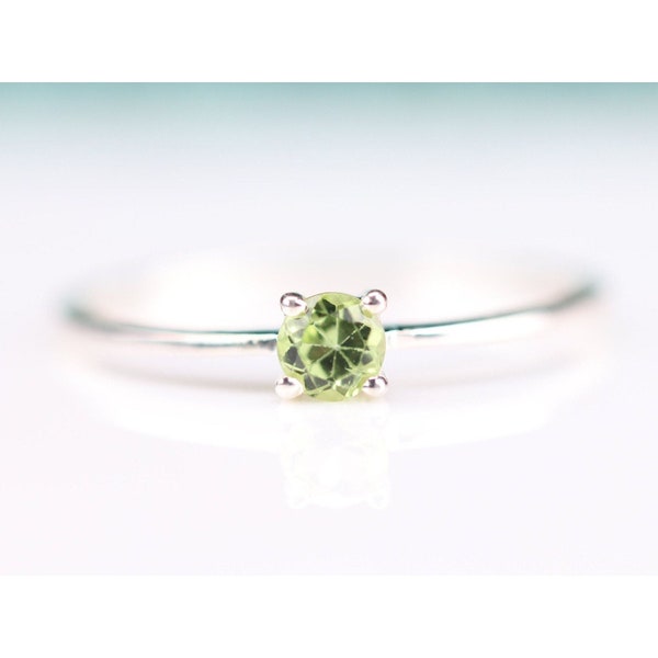 Peridot Sterling Silver Ring - 4mm Round Cut Ring - Dainty Stackable Jewelry - August Birthstone Jewelry Gift
