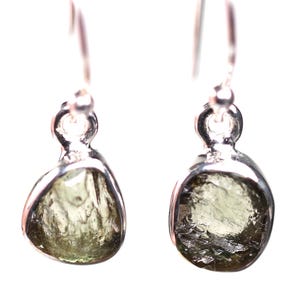 GENUINE Moldavite set in Sterling Silver Earrings - Natural Czech Moldavite Tektite Jewelry