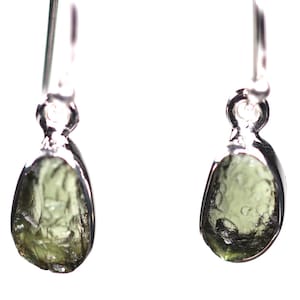 GENUINE Moldavite set in Sterling Silver Earrings - Natural Czech Moldavite Tektite Jewelry