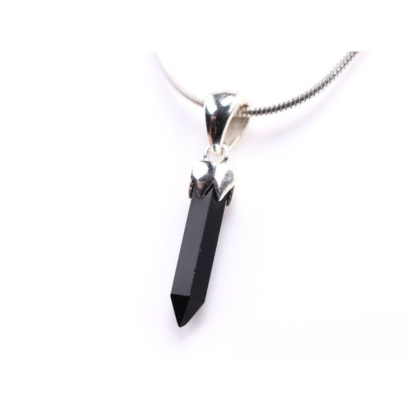 Dainty Black Onyx Pendant - Sterling Silver Point Charm - Silver and Black Onyx Necklace - Unique Christmas Gift for Her