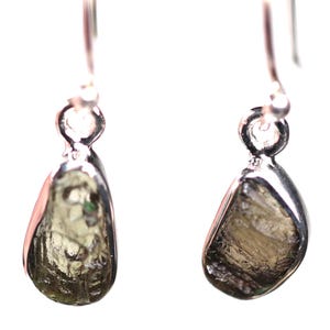 GENUINE Moldavite set in Sterling Silver Earrings - Natural Czech Moldavite Tektite Jewelry