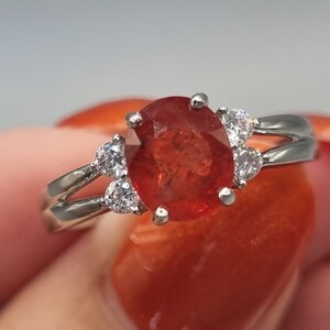 Orange Sapphire Ring: Sterling Silver, Cubic Zirconia Accents, Size 8/P