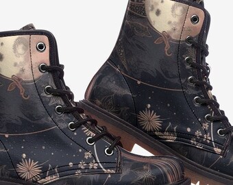 Gorgeous black patterned vegan leather boots