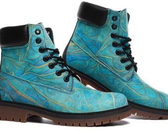 Stunning turquoise pattern custom vegan leather boots