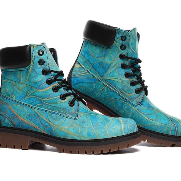 Stunning turquoise pattern custom vegan leather boots
