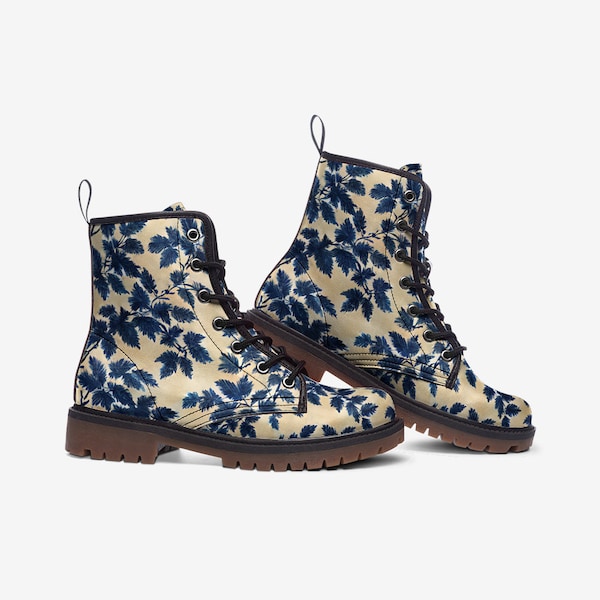 Blue and Cream French Toile custom Vegan Leather boots