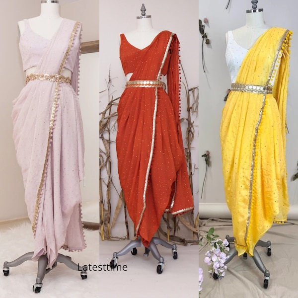 Il designer Mukesh lavora dhoti saree Indo Western dress Crop Top con Dhoti Pant saree per le donne