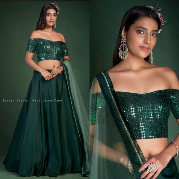 Green Taffeta Silk Party Wear Lehenga With Embroidered Choli customize Wedding wear Function Chania choli outfit 2