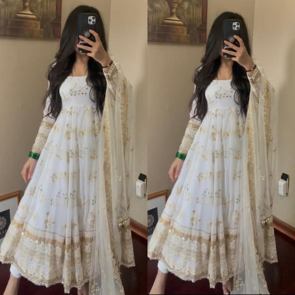 Indian designer Georgette With Heavy Embroidery And 5mm Sequence Work With Sleeves  Lehengas Fancy Gown Party wear Pakistani Gown Dress
