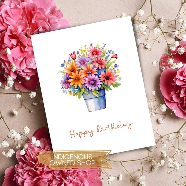 Assorted Cheerful Floral Birthday Cards, Set of 5, Colorful Bouquet Happy Birthday Greeting Card Pack, Botanical Birthday Card for Friend