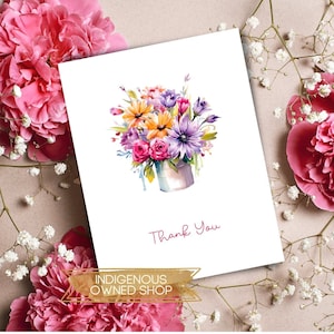 Assortiment de cartes de remerciement de bouquet floral joyeux, cartes de remerciement de fleur d'aquarelle, cartes de voeux botaniques, notes de remerciement de douche nuptiale
