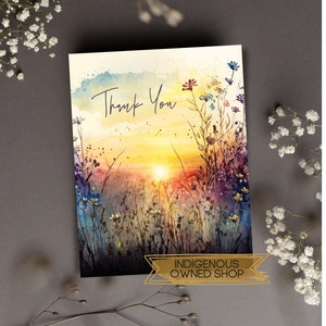 Wildflowers & Sunrise Thank You Cards, Wildflower Greeting Cards, Bridal Shower Thank You, Baby Shower Thank You, Wedding Thank You Notes