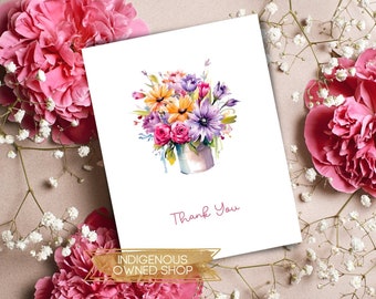 Assorted Cheerful Floral Bouquet Thank You Cards, Watercolor Flower Thank You Cards, Botanical Greeting Cards, Bridal Shower Thank You Notes