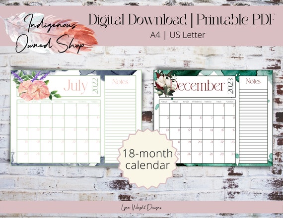 Pretty Watercolor Floral 2022-2023 Printable Wall Calendar - Etsy
