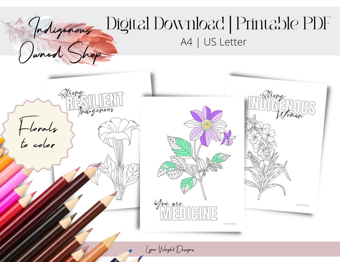 Indigenous Woman Coloring Pages, 12 Floral Coloring Affirmations for ...