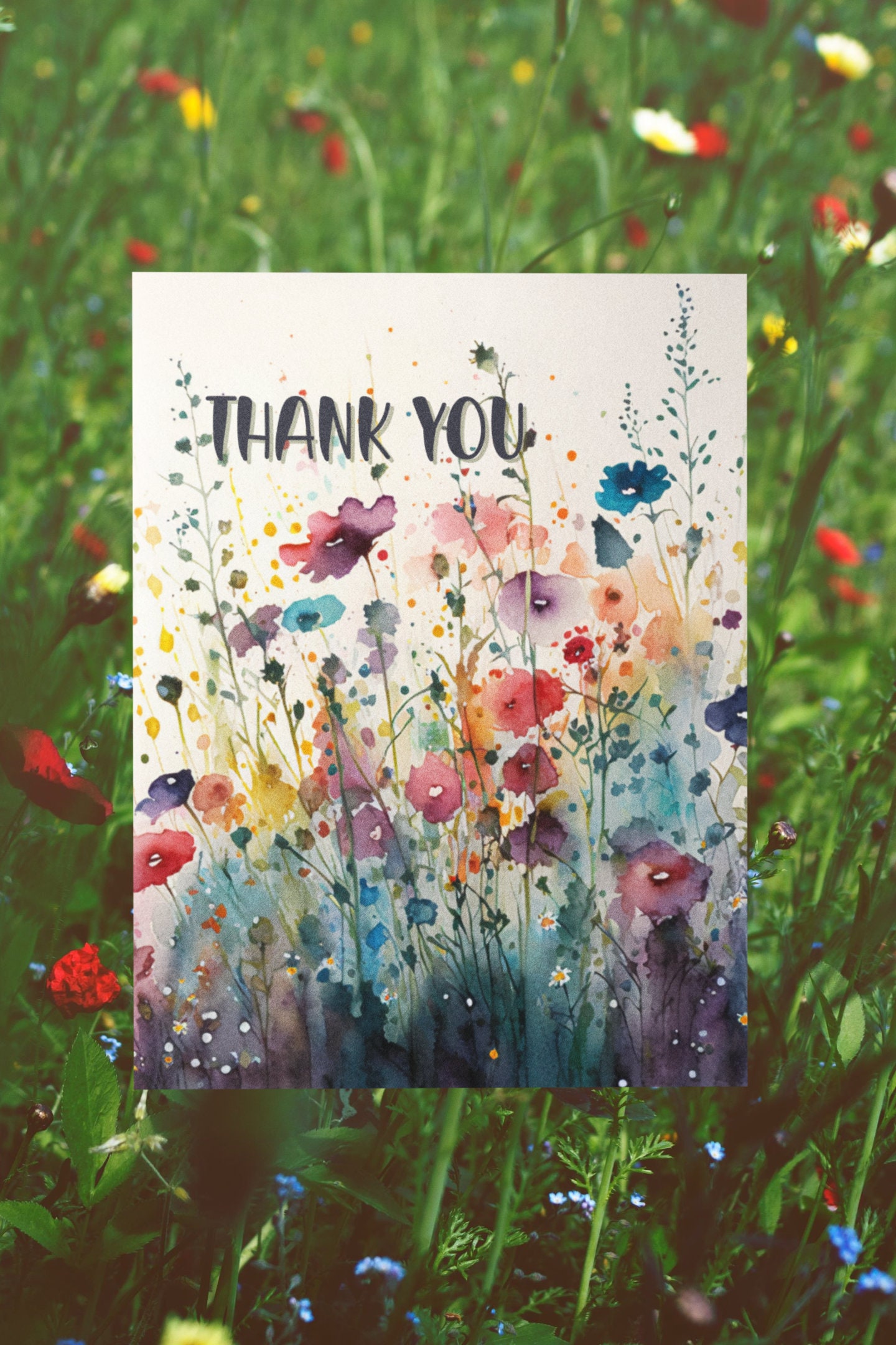 Vivid Wildflowers Thank You Cards, Watercolor Floral Thank You Greeting ...