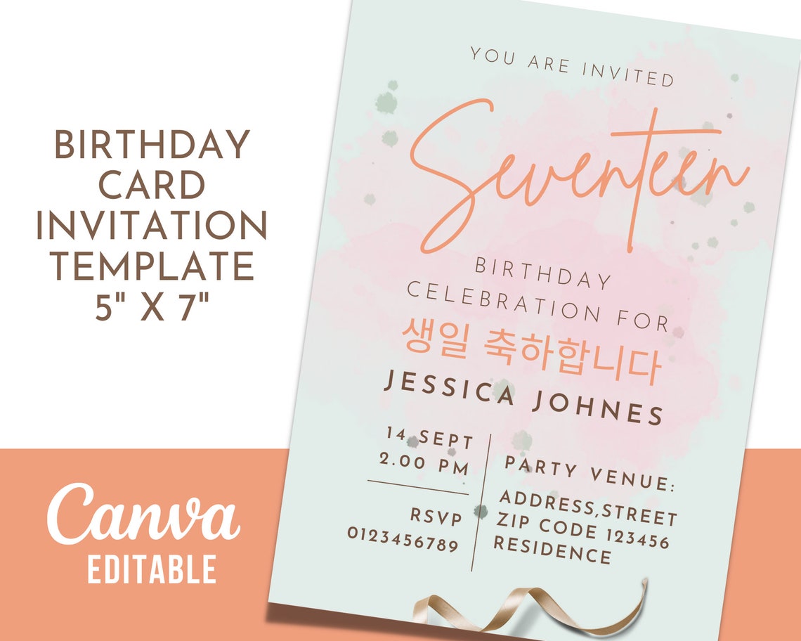 Korea Theme Birthday Invitation Card Canva Editable DIY Etsy