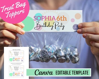 Behandeltas Topper sjabloon voor verjaardagsfeestje | Bewerkbare Canva-sjabloon | Digitaal artikel