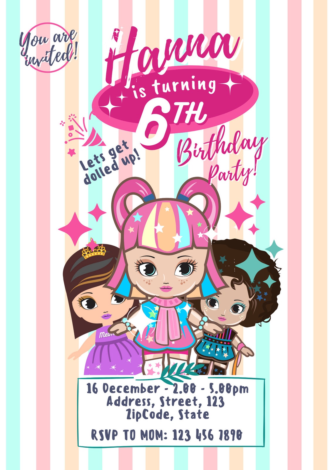 Doll Birthday Invitation Card LOL Theme Plus Mobile Video Etsy