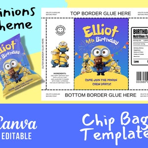 Modello borsa chip / modello modificabile Canva / oggetto digitale / tema Minions