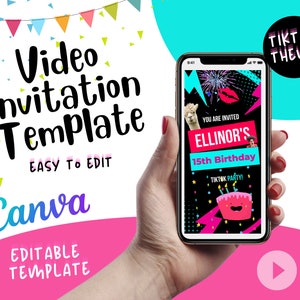 Sjabloon TikTok-verjaardagsuitnodiging: bewerkbare mobiele video (digitaal item)