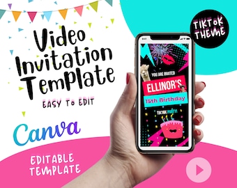 Plantilla de invitación para fiesta de cumpleaños de TikTok: video móvil editable (elemento digital)