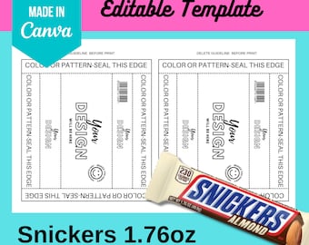 Plantilla SNICKERS 1.76oz / Plantilla editable Canva / Artículo digital