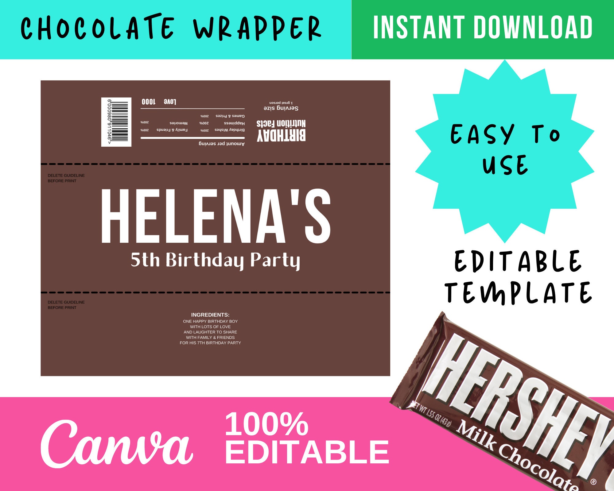 Hershey Chocolate Wrapper Template Candy Pack Canva Etsy Hershey Chocolate Wrapper Template Candy Pack Canva Etsy