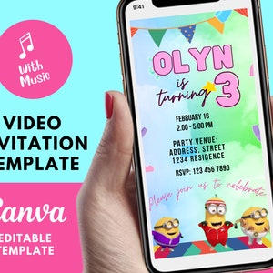 Birthday Invitation Template Funny Cute Minions Birthday Video Invitation | Canva Editable | DIY | Digital Items for Celebration