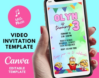 Birthday Invitation Template Funny Cute Minions Birthday Video Invitation | Canva Editable | DIY | Digital Items for Celebration