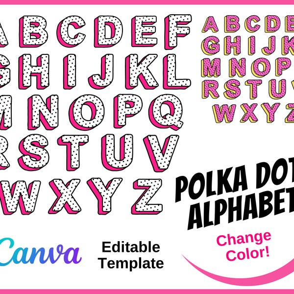 Alphabet à pois pour l'utilisateur de Canva | Modèle modifiable Canve