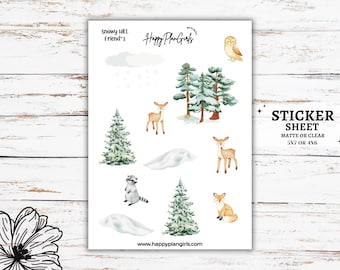 Snowy Hill Friends- Planner Sticker Sheet, Winter Stickers, Journal Stickers, Holiday Sticker Sheet, Winter Sticker Sheet