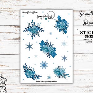 Winter Snowflake Florals Sticker Sheet | Planner Stickers Sheet, Winter Season Flower Stickers, Journaling Stickers, Scrapbook Stickers