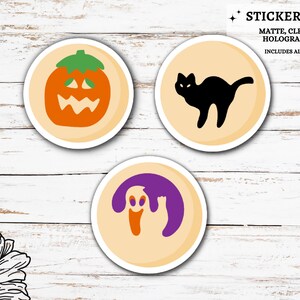Sticker Halloween-koekjes | Schattig holografisch spook, pompoen, zwarte kat glitter | Vinylsticker waterdicht Kindle-laptopsticker | Set van 3"
