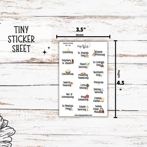 A collection of Christian holiday planner sticker sheets for 2026. The sheets feature icons and script for dates like Easter, Pentecost, and Christmas. This shows Tiny size sheet (3.5"x4.5").