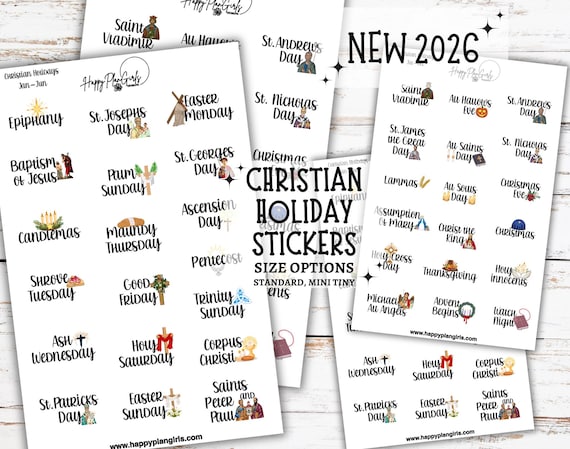 Christian Holiday Religious Planner Stickers 2026 Liturgical Calendar Bible Journaling Icons Tiny Mini Standard