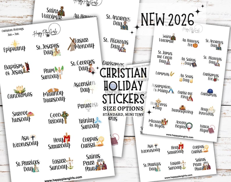 Christian Holiday Religious Planner Stickers 2026 Liturgical Calendar Bible Journaling Icons Tiny Mini Standard image 1