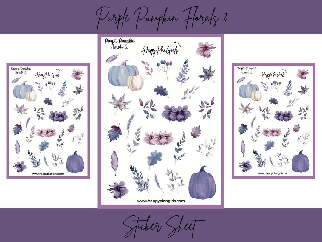 Purple Pumpkin Florals 2 Sticker Sheet - Planner Stickers Bullet ...