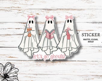 Cute Ghost Sticker | Coquette Ghost Vinyl Sticker Decals Cute Girly Halloween Stickers Ghost with Bow Die Cut Sticker Kindle Stickers