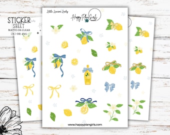 Summer Lemon Sticker Sheet, Seasonal Planner Stickers, Cute Decorative Bullet Journaling Sticker Set, Summer Calendar Stickers