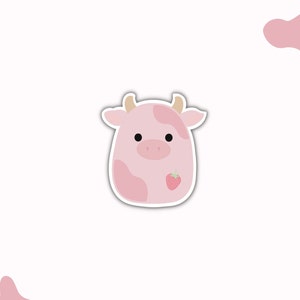 ピンクの牛のスクイッシュマロステッカー | ストロベリー牛 | スクイッシュビニールステッカー | 牛のデカール | かわいいビニールステッカー | ビニールステッカー | ダイカットステッカー