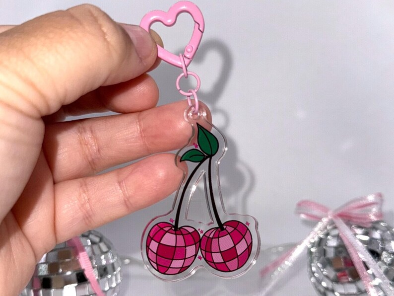 Disco Cherries Keychain - Trendy Acrylic Accessories Cute Girly Retro ...
