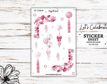 Birthday Sticker Sheet | Lets Celebrate | Pink/Fuchsia | Birthday Elements Planner Stickers | Celebration  Stickers | Decorative Sticker