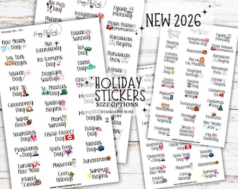 Holiday Planner Stickers- Standard + Mini Size, Cute Holiday Icon Stickers, Seasonal Calendar Stickers New Edition 2026