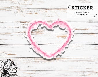 Barbed Wire Heart Sticker - Y2K Sticker, Pastel Goth Sticker, Kindle sticker, Waterproof Stickers, Cute Vinyl Stickers, Holographic Stickers