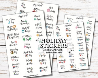 Holiday Planner Stickers- Standard + Mini Size, Cute Holiday Icon Stickers, Calendar Stickers