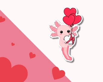 Pink Axolotl Vinyl Sticker | Kindle Laptop Sticker | Waterproof Water Bottle Decal | Cute Animal Stickers | Glitter Sparkle Stickie | Gift