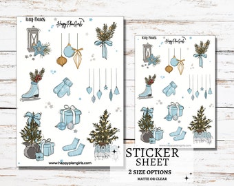 Christmas Sticker Sheet | Planner Stickers Sheet, Blue Christmas Stickers, Journaling Stickers, Holiday Sticker Sheet, Winter Sticker Sheet